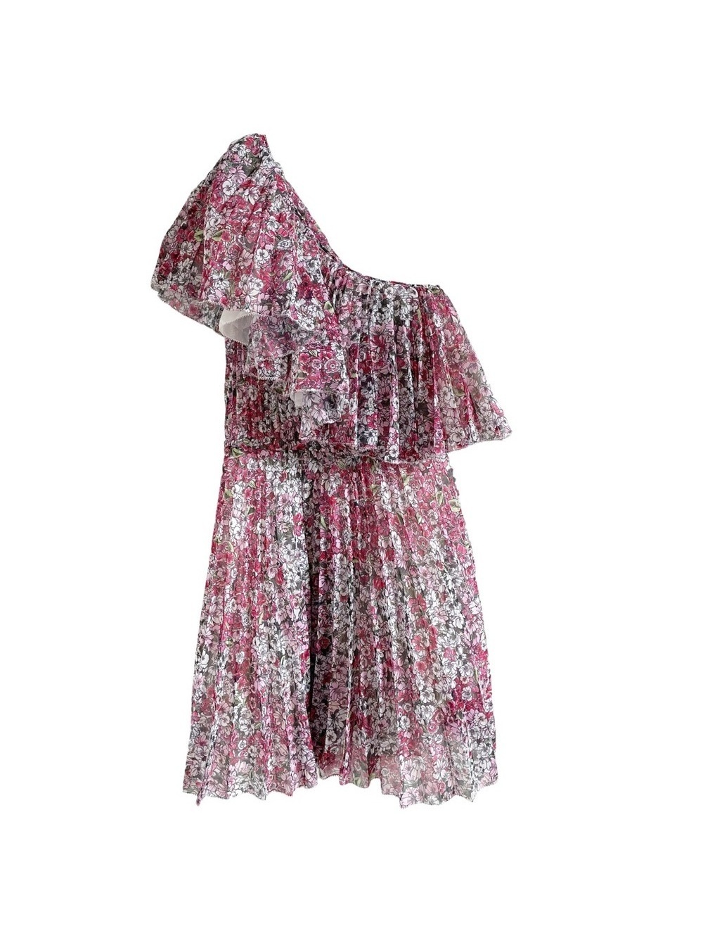 Giambattista Valli H&M Ruffled One Shoulder Dress Size 4 Floral Wedding Pleated